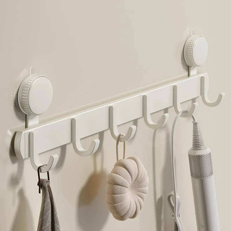 优勤浴室吸盘毛巾架免打孔挂钩一排奶油风卫生间门后厨房墙上收纳