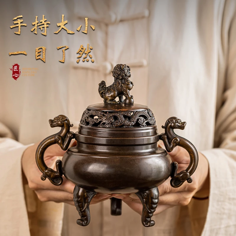 苏工象足貔貅三足铜香炉新中式摆件香薰炉檀香沉香香篆炉玄关