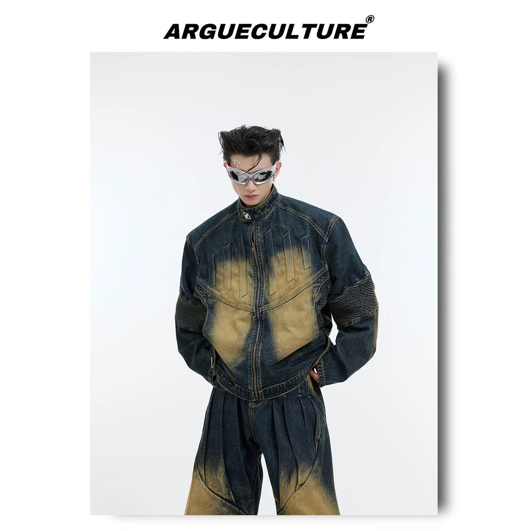 CulturE24ss重磅复古做旧解构牛仔套装立体浮雕设计感夹克外套男