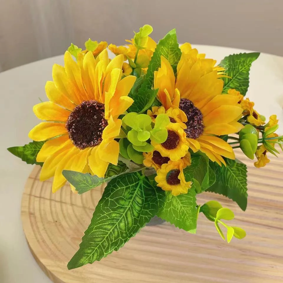 小向日葵仿真花摆件太阳花假花迷你摆设栅栏花小花束客厅餐桌装饰