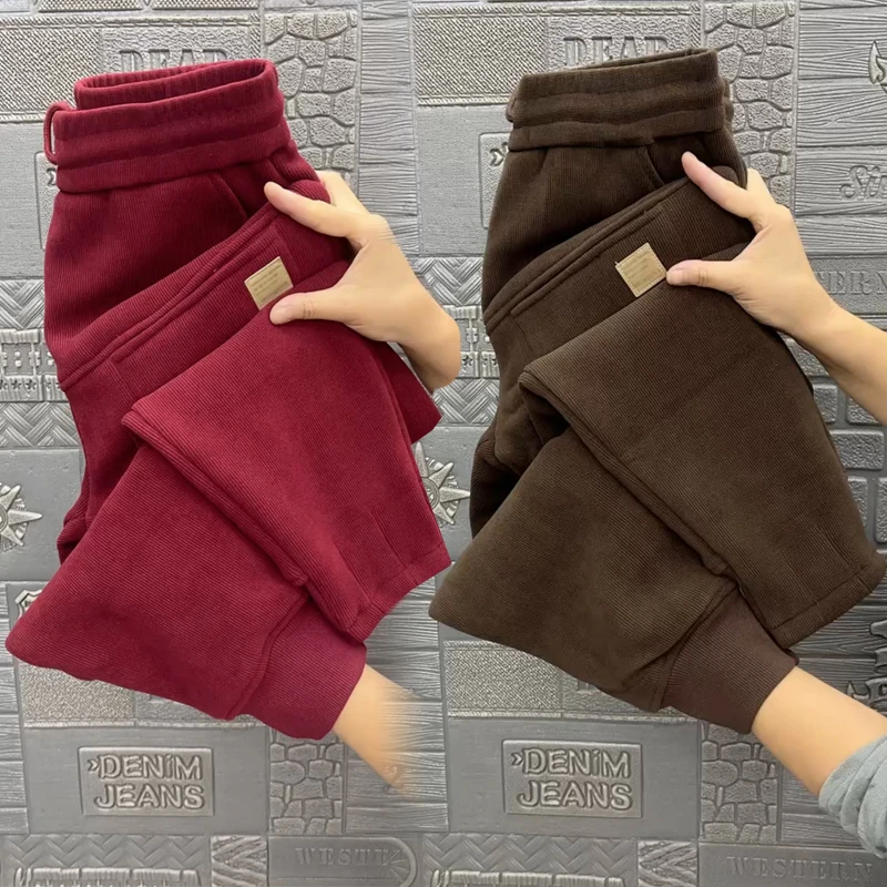 2024冬季加绒加厚九分哈伦裤女大兜洋气奶奶裤百搭休闲裤保暖棉裤