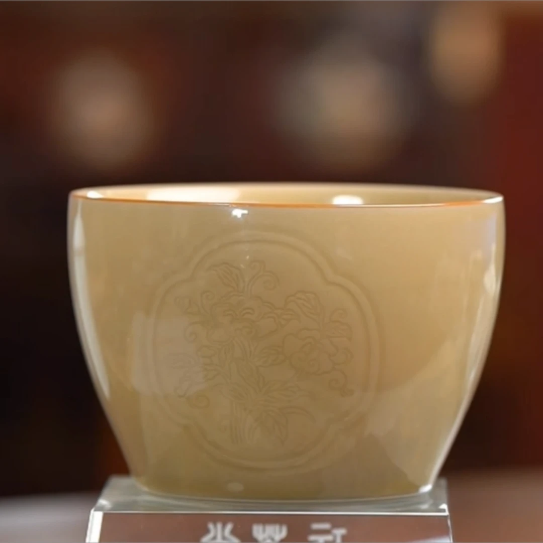 定窑黄开窗茶渣缸（小）