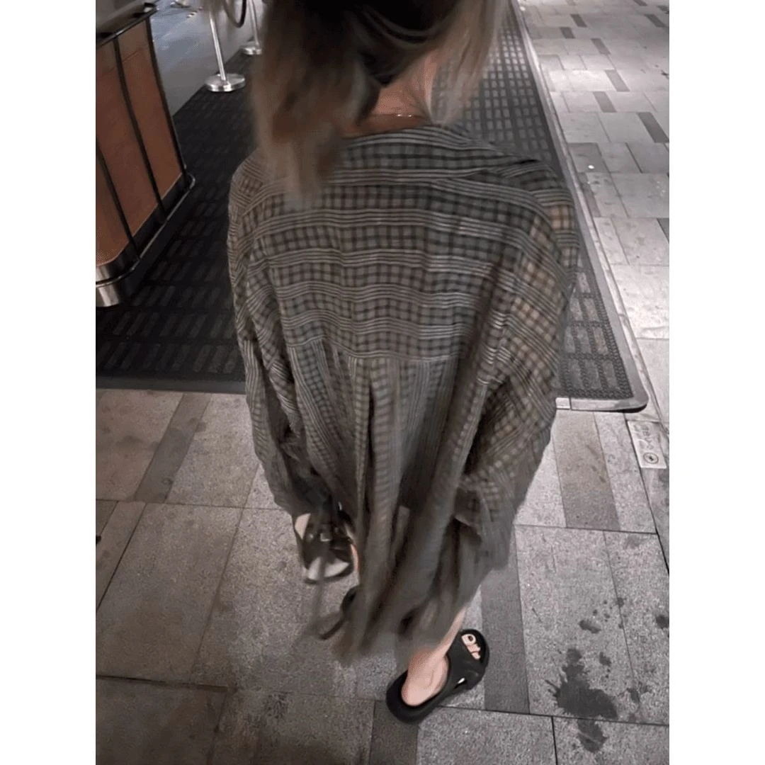 色灰防晒衬衫女bf慵懒风2024年韩系宽松休闲衬衣长袖防晒上衣外套