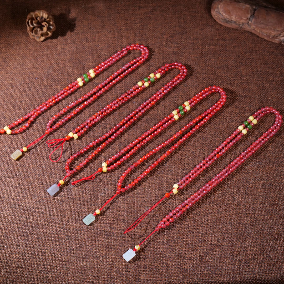 【小雨来了】4.5mm南红冰飘花多功能长链 挂绳 毛衣链 多样性发一件