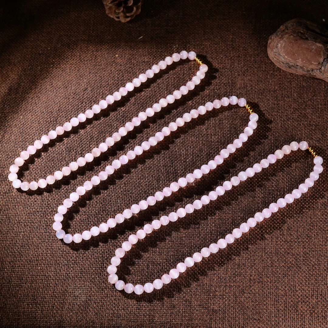 【小雨来了】8mm藕粉【粉泡泡】猫眼仙女项链配925银扣 多样性发一件