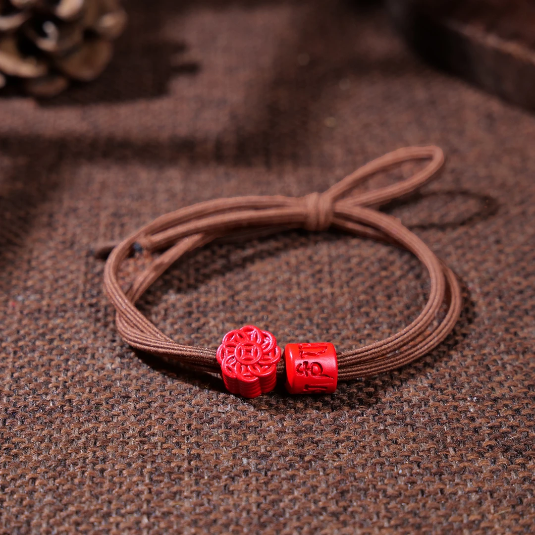 含辰砂工艺品【小雨来了】朱砂六字箴言发绳 多样性发货 拍一发一