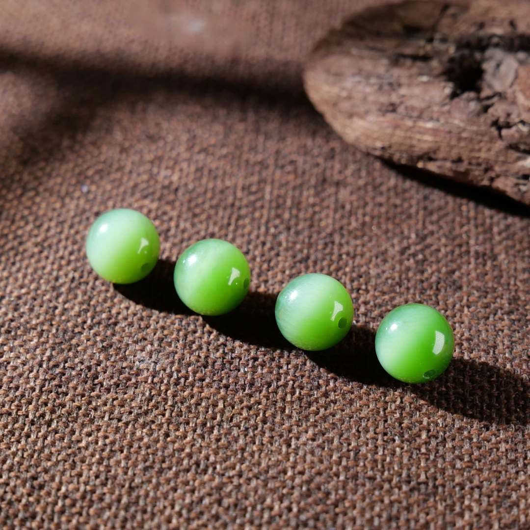 【小雨来了】和田玉14.5mm碧玉粉绿猫眼单珠 配珠 多样性发一件