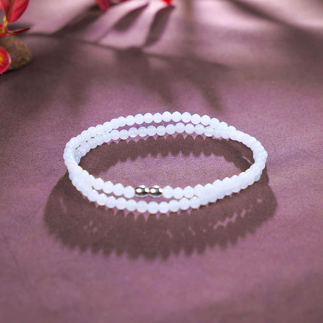 【小雨来了】925银和田玉4mm白玉锁骨链 和田玉项链 颈链 略有不同