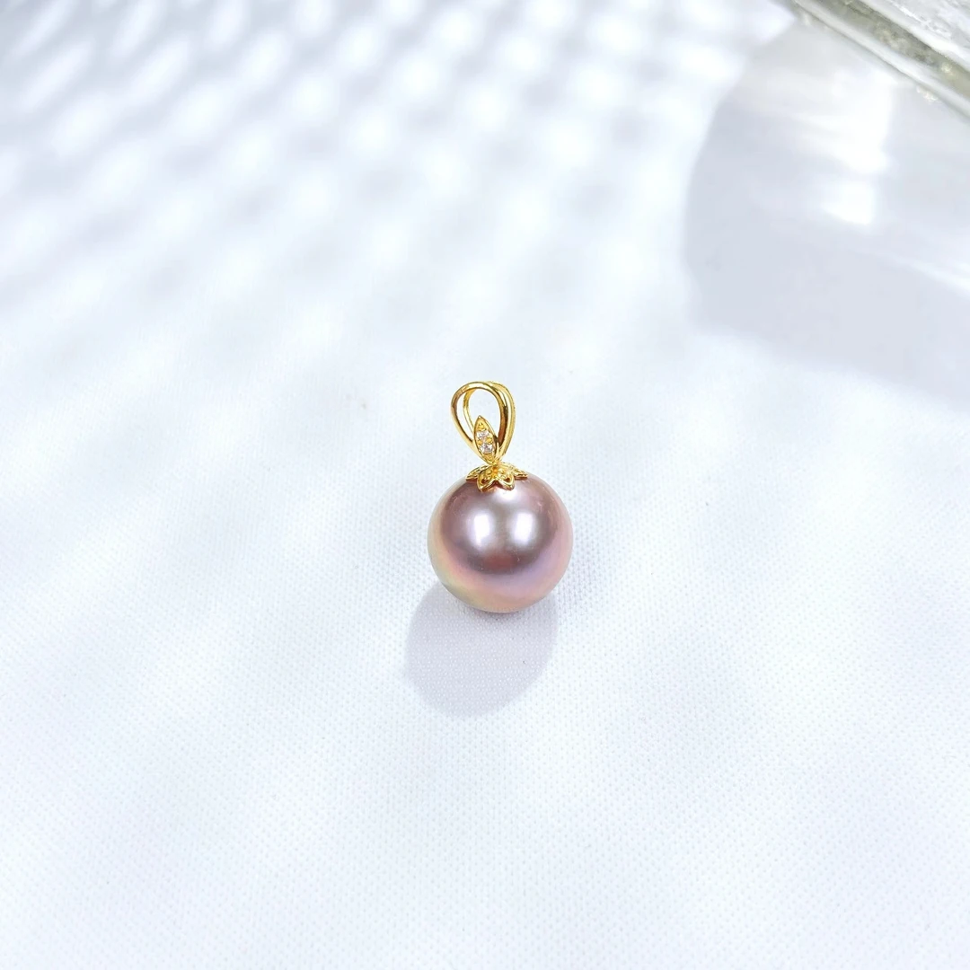 【小雨来了】18k金镶11mm爱迪生紫色珍珠吊坠 略有不同 多样性发货