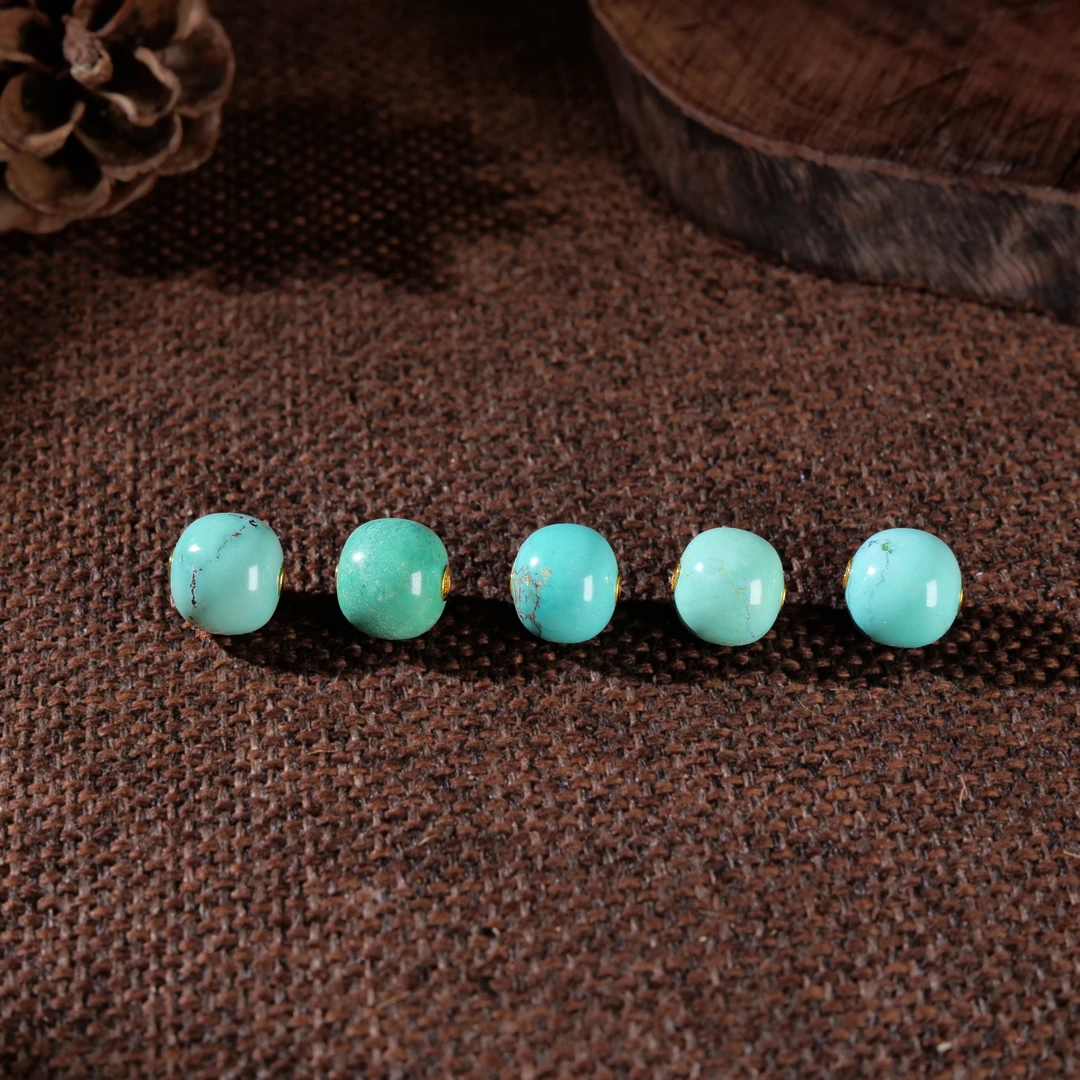 【小雨来了】18k金镶嵌顶瓷绿松路路通DIY单珠  天然 多样性发一件