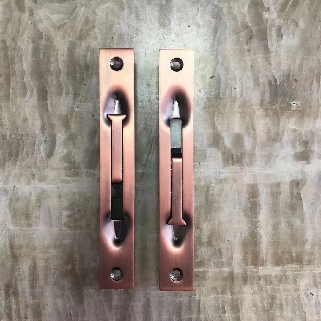 304加厚不锈钢防盗子母门7寸隐形双开门暗装单孔翻动古铜插销门栓