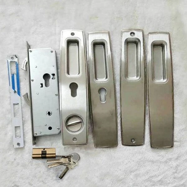 304不锈钢三钩移门锁推拉门锁铝合金双面隐形不锈钢平移门锁