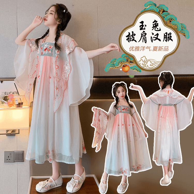 连衣裙夏季女童中大童儿童洋气春夏古风薄款仙气优雅飘逸中国风