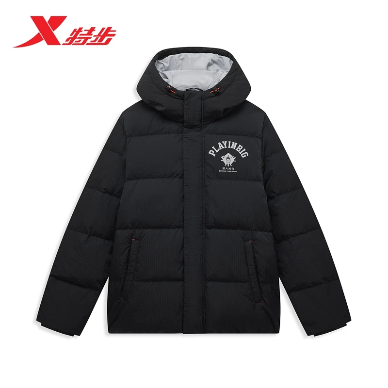 特步服男2024冬季新款宽松休闲运动连帽保暖外套976429190096男子