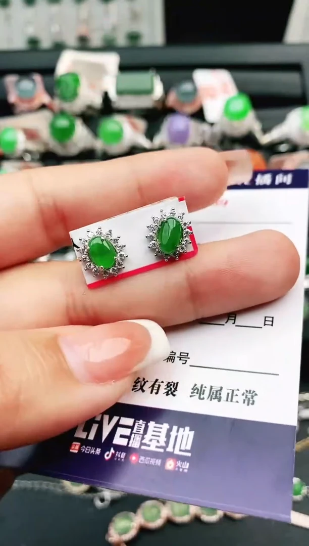 【闪购商品】翡翠耳钉银S925镶嵌1