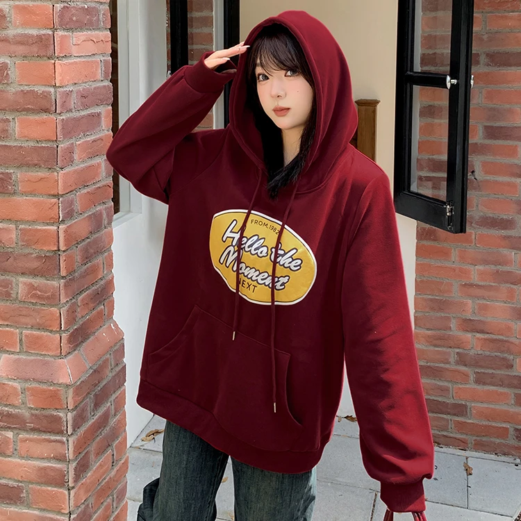 大码女装240斤胖MM秋冬复古抽绳字母印花加厚休闲连帽卫衣8752
