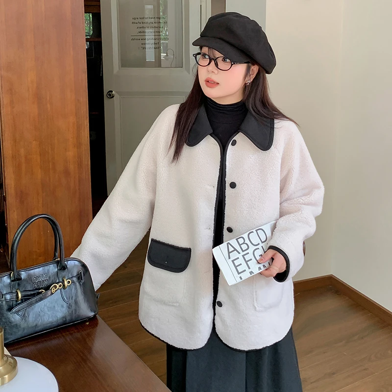 大码女装220斤胖MM秋冬宽松百搭休闲毛茸茸厚实保暖外套411749