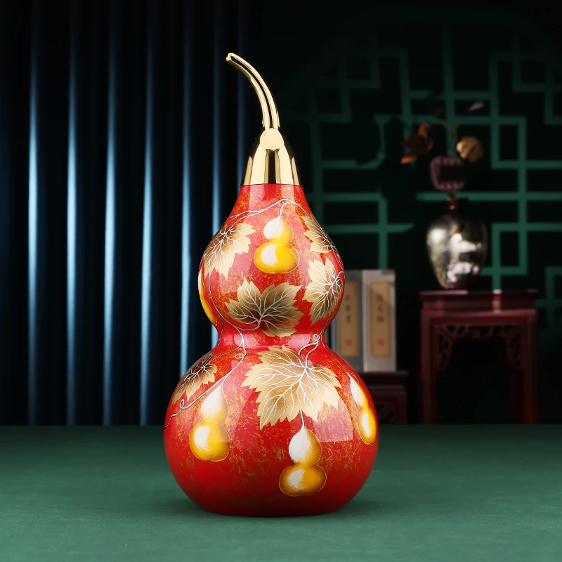 黄铜彩绘《五福临门》葫芦摆件