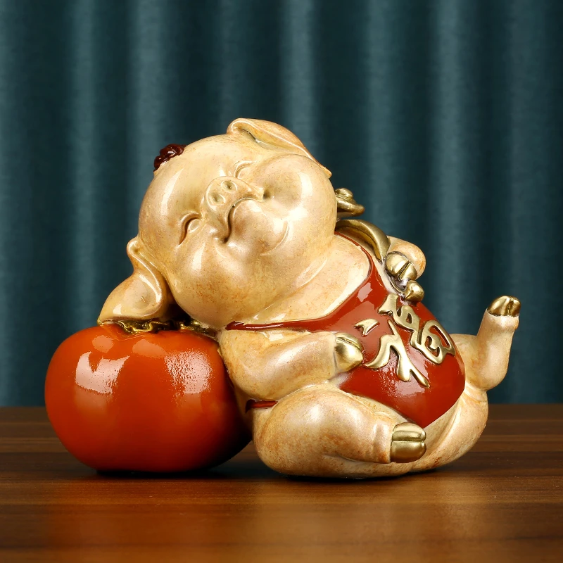 铜天下彩铜《诸事如意》福猪柿子摆件家居办公室桌面装饰工艺品