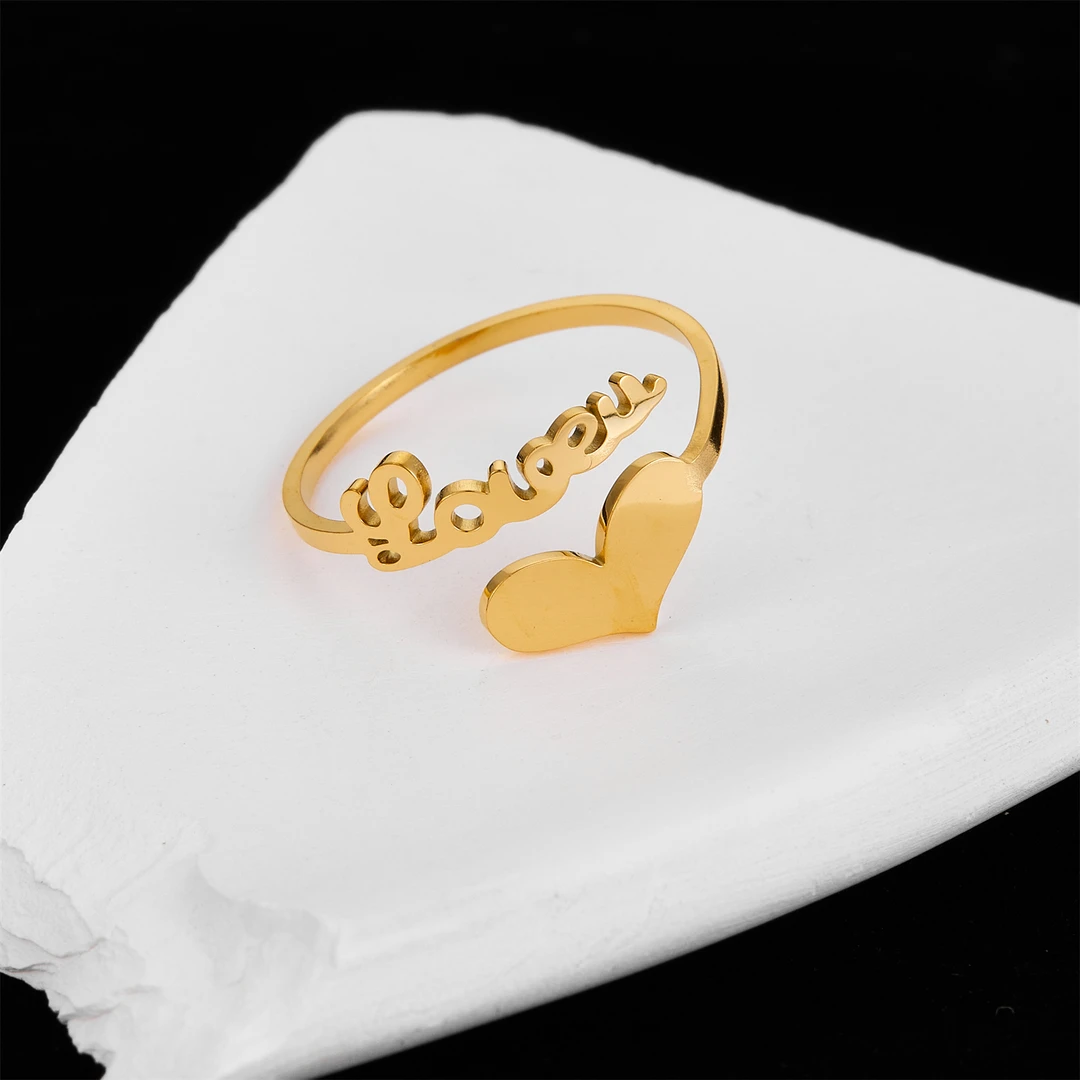 钛钢戒指 小众气质时尚开口可调节心形爱心戒指轻奢精致食指指环