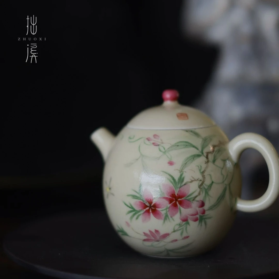 拙溪手绘茶壶小红帽桃花龙单壶景德镇釉上彩手绘陶瓷功夫茶具