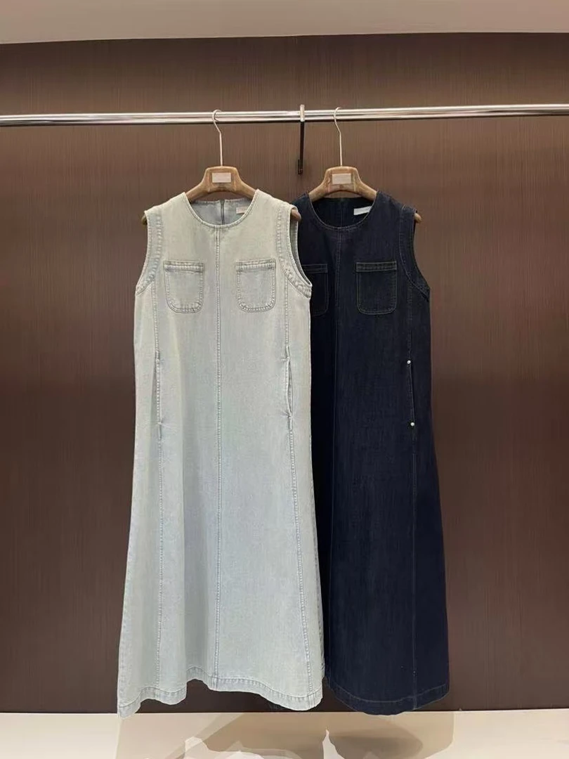 棉花糖双口袋无袖牛仔背心裙 2481119（福福）