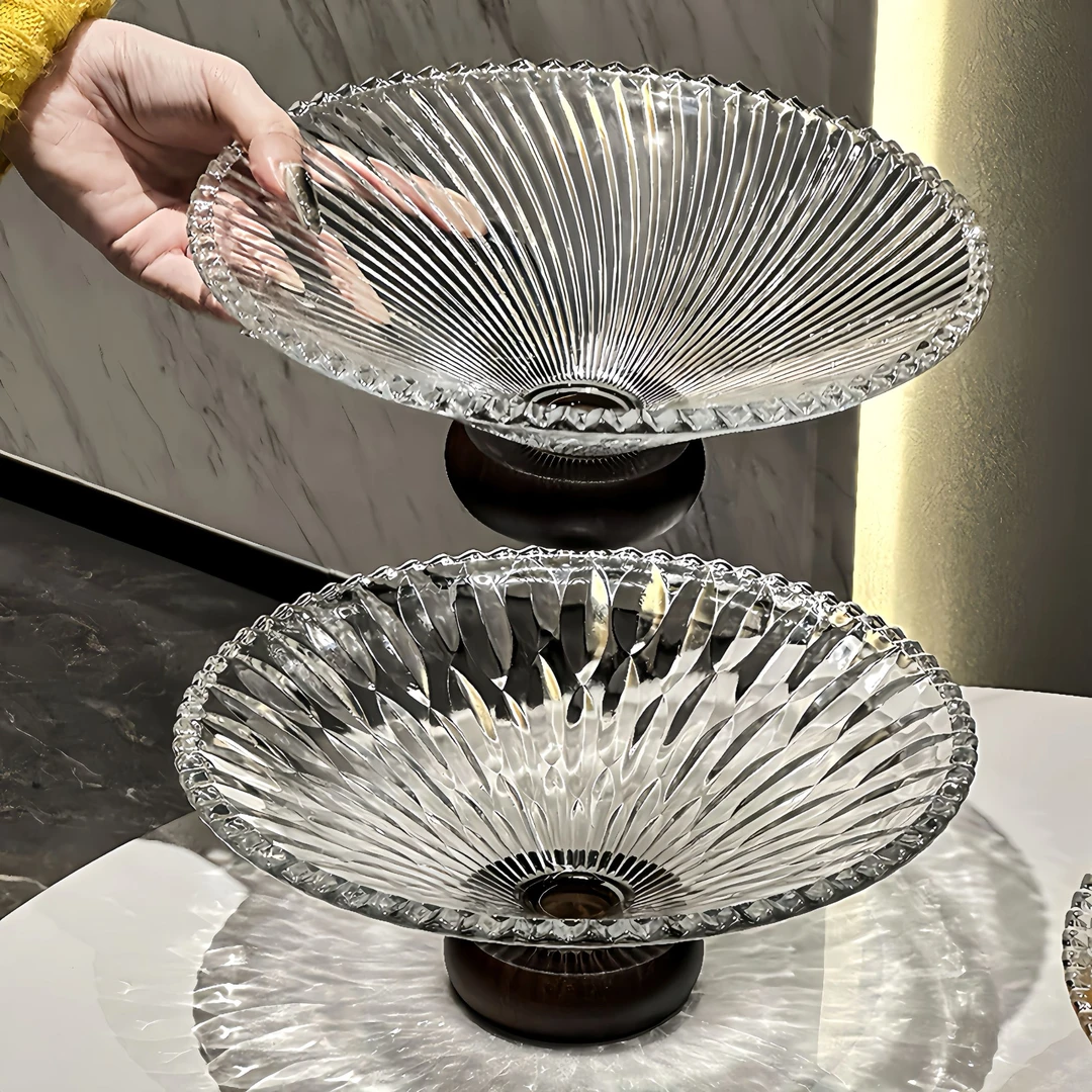 金卡佰高档水果盘轻奢家用茶几零食糖果大容量玻璃高脚干果盘新款