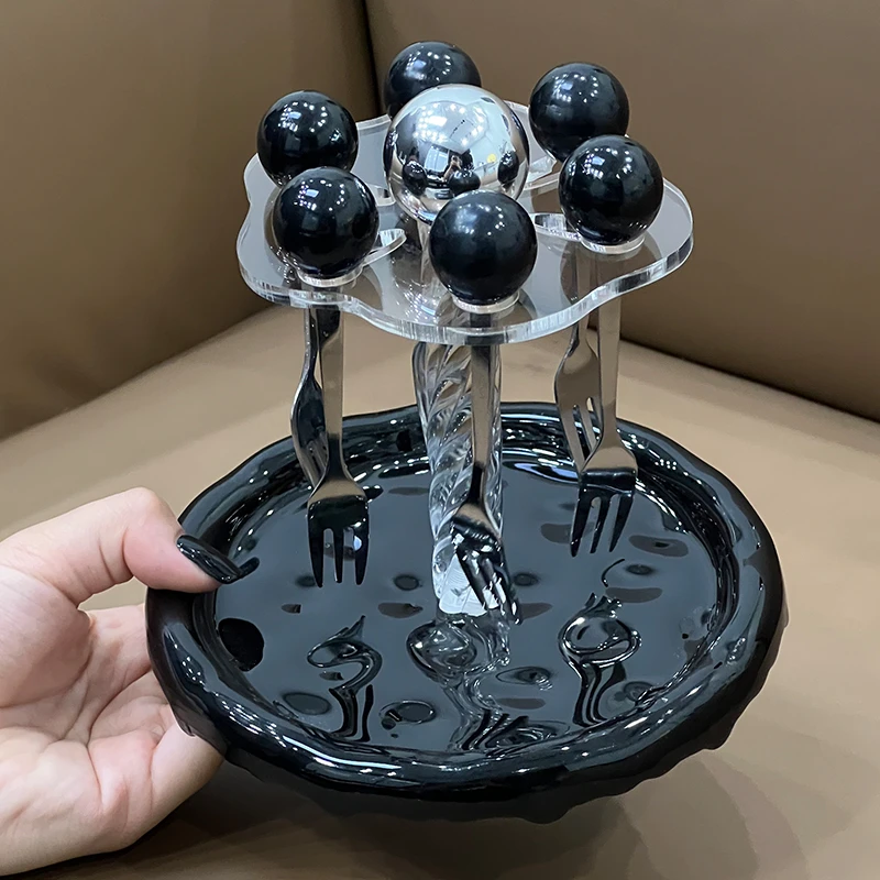 创意水果叉子陶瓷摆件水果签家用下午茶甜品点心蛋糕叉收纳架套装