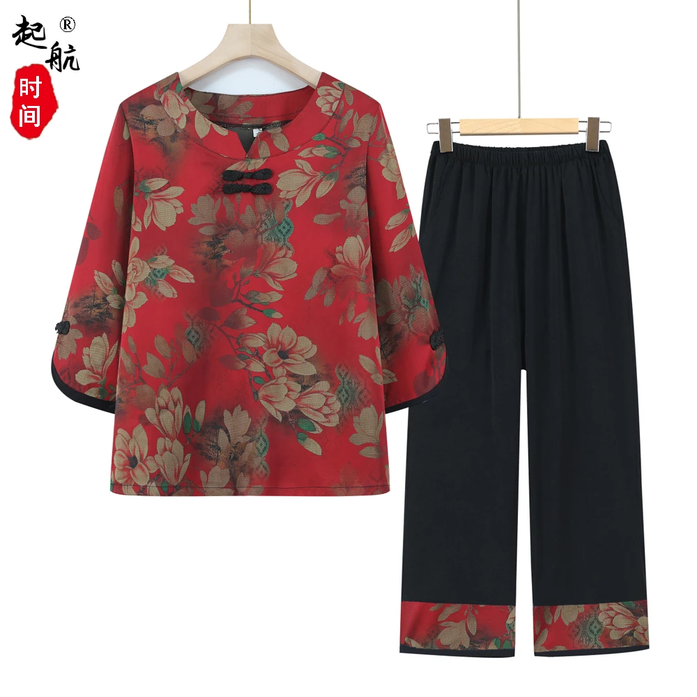 中老年人夏季女奶奶装夏装短袖套装老太太老人60岁妈妈衣服薄新款