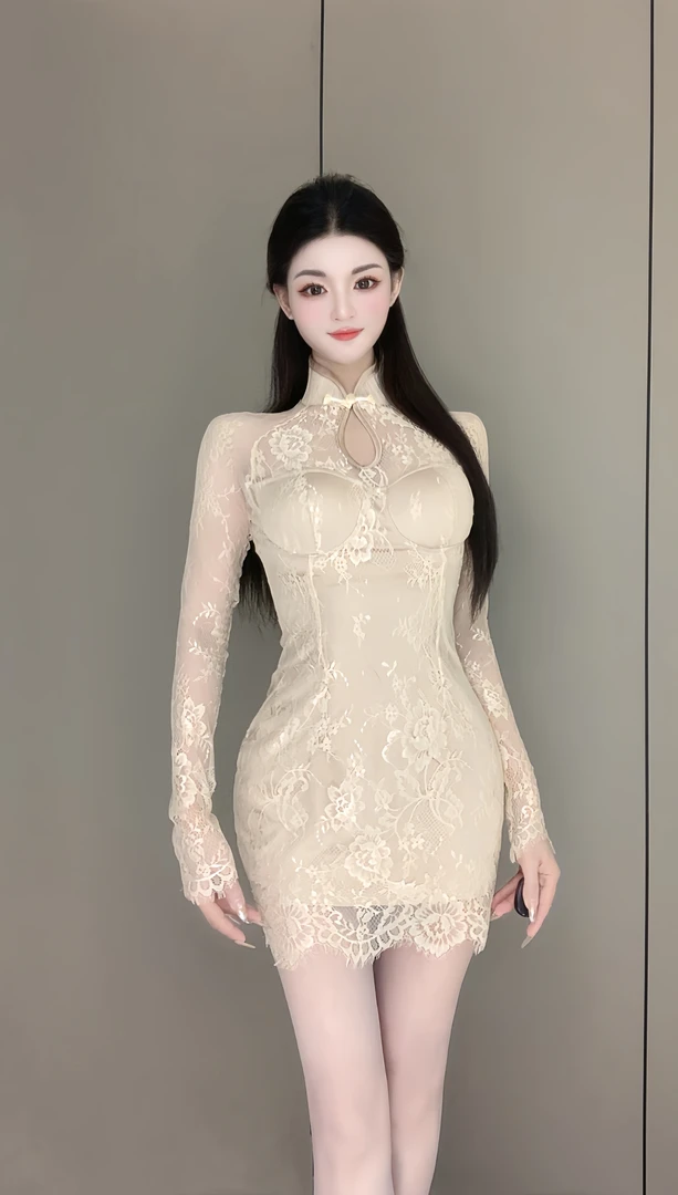 Sweet甜野   新中式盘扣国风蕾丝修身显瘦辣妹连衣裙包臀短款