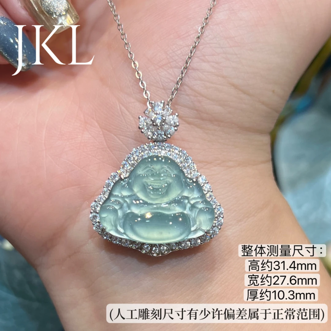 【金凯麟金凯店】天然翡翠A货蓝水佛公吊坠 多样性发一件(含链)