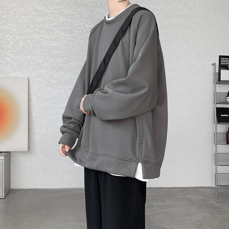 heypang春季宽松休闲百搭学生假两件卫衣加肥加大码韩版圆领卫衣