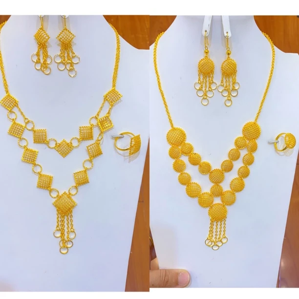 铜合金亚克力项链 新款精美时尚金子同款三件套首饰百搭婚礼佩戴