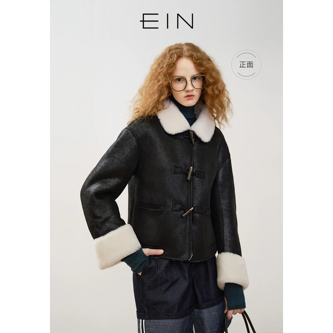 EIN/言双面穿外套短款时尚复古秋冬翻领