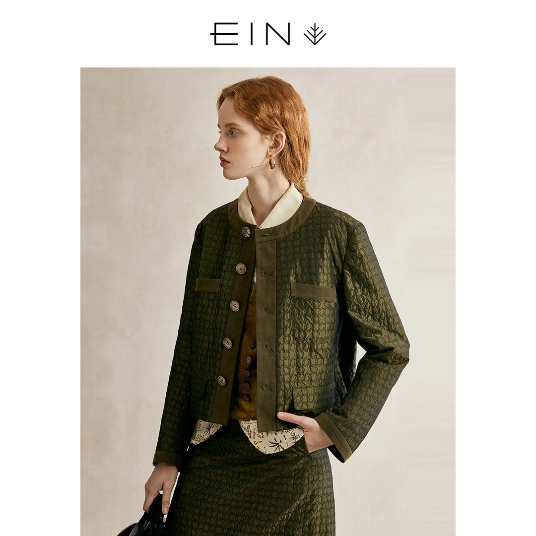 EIN/言雅丹风复古利落无领夹克式短外套女25秋冬新品