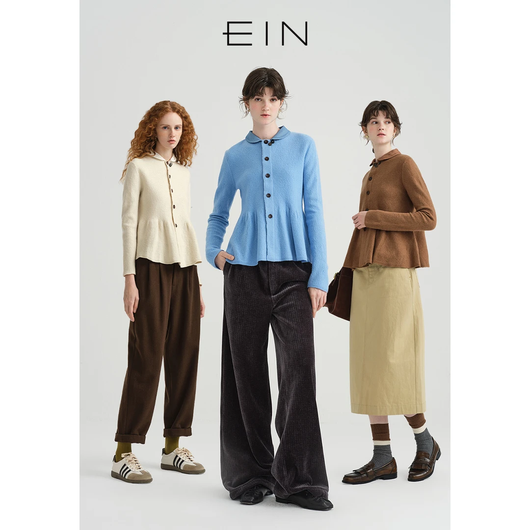 EIN/言25秋文艺复古柔软长袖毛衫新颖时尚针织休闲短外套上衣女装