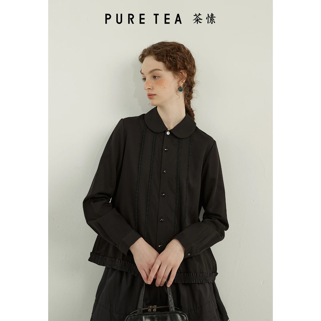 puretea茶愫缎花织带彼得潘娃娃衬衫女2025夏季款TB0201A31