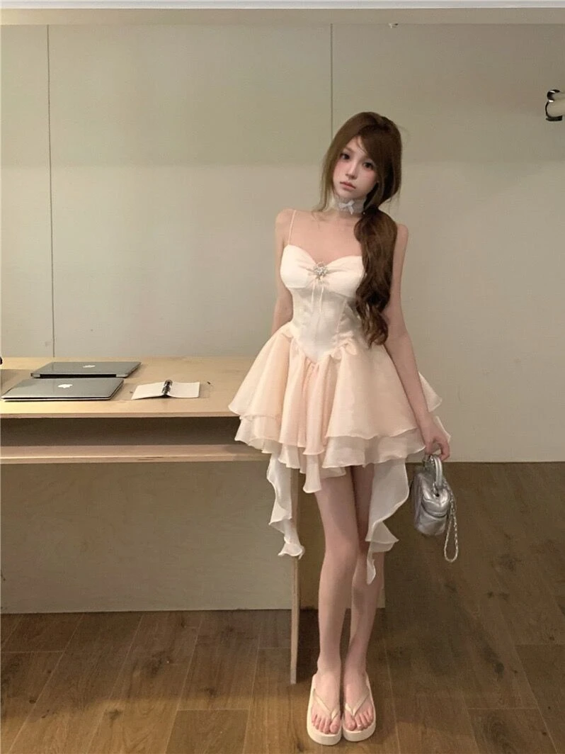 TIANSHA- 伯爵公主 气质鱼骨小众裙夏季抹胸高级感连衣裙女