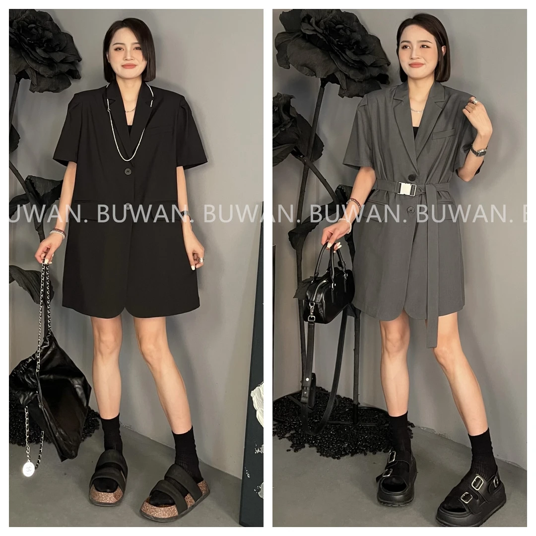 【BUWAN】欧货大牌设计捏褶肩气质宽松西装裙2088