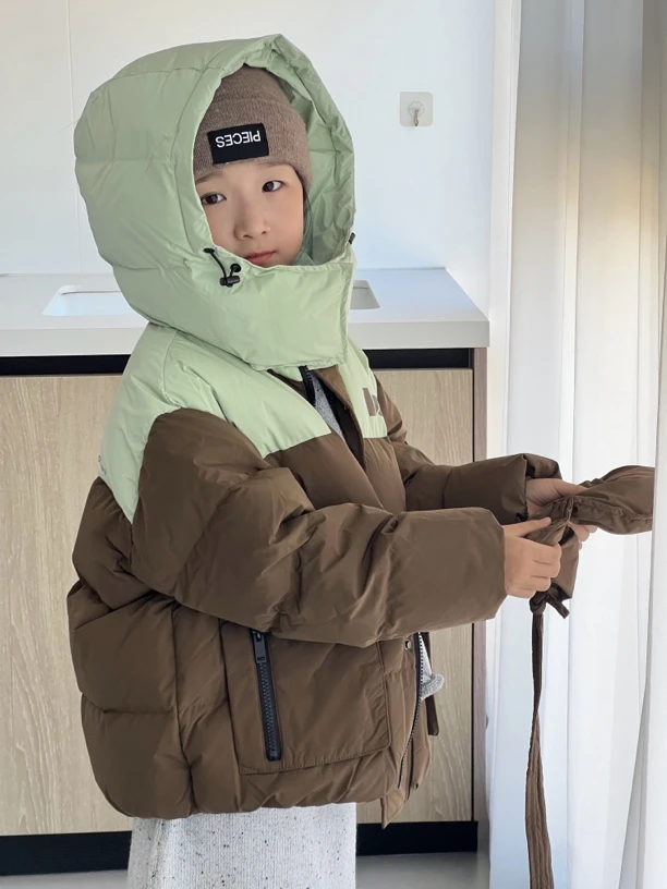 【断码捡漏】110-150码撞色女童连帽冬季韩版保暖加厚秋冬羽绒服