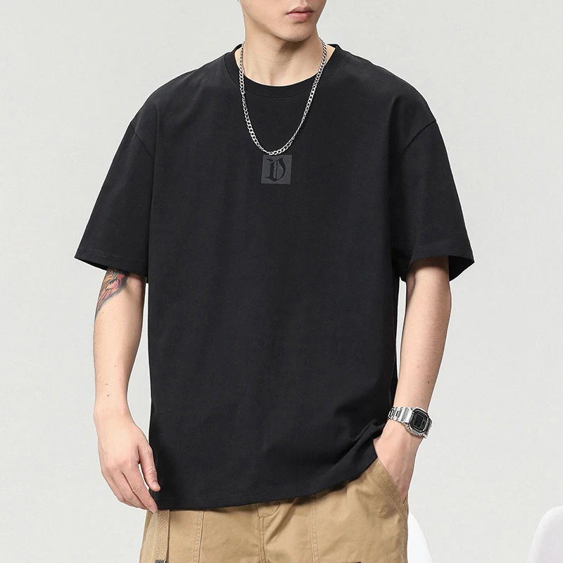 100%纯棉男装T恤衫夏季圆领短袖纯色宽松半袖爆款2024新款T恤男