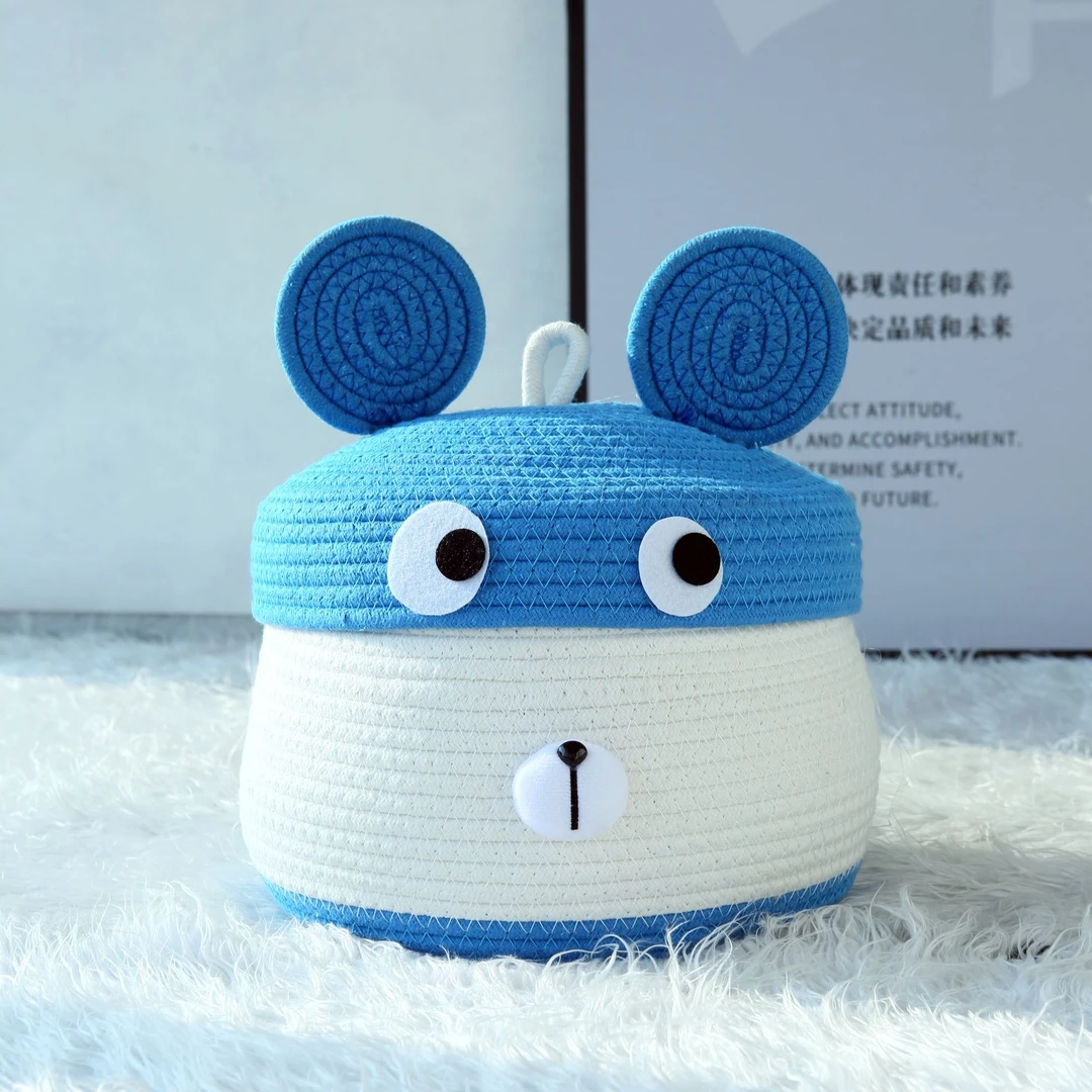 棉绳手工卡通蓝色小怪熊收纳