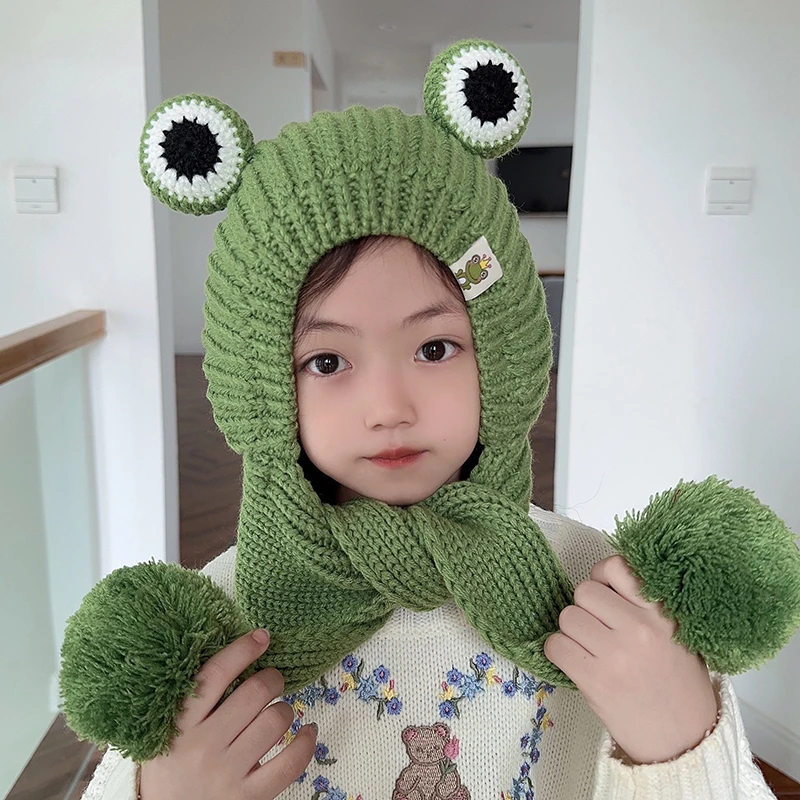 儿童帽子围巾一体帽男潮秋冬加厚毛线帽女孩子防风护耳宝宝针织帽