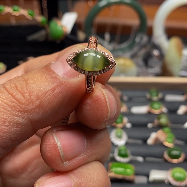 和田玉（碧玉）戒指银S925镶嵌