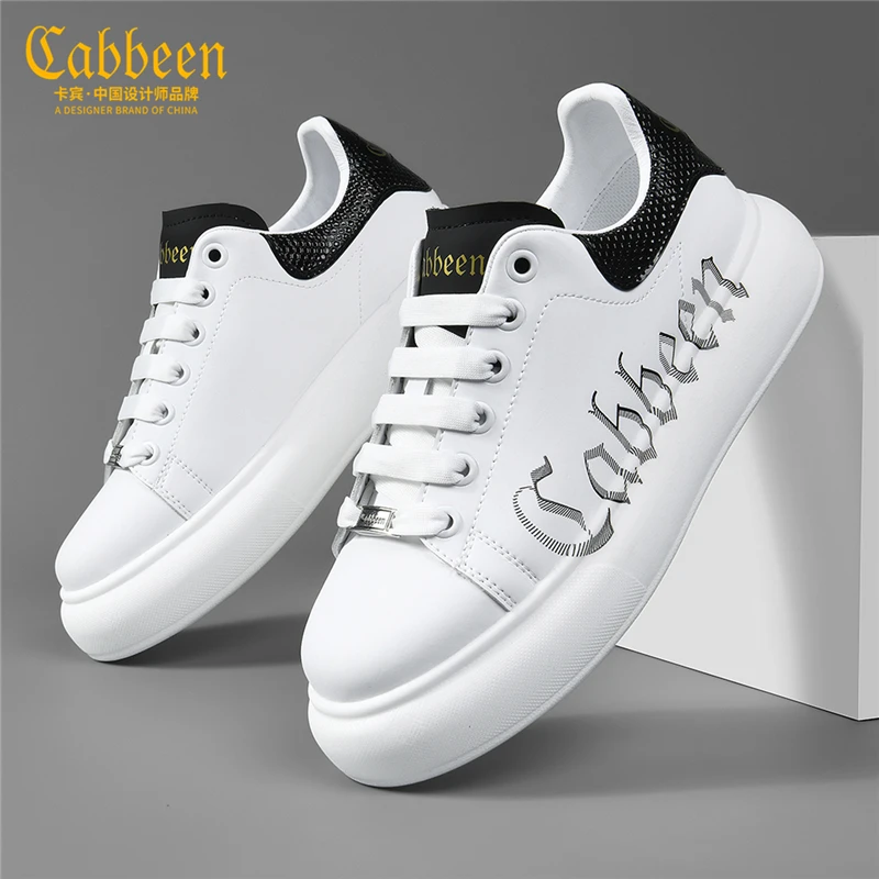 卡宾男鞋小白鞋2024新款秋季休闲厚底板鞋男真皮潮流男士白色潮鞋