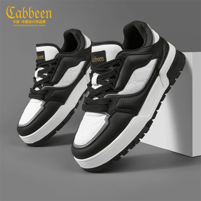 卡宾男鞋冬季厚底熊猫板鞋潮流男款百搭时尚面包鞋增高运动休闲鞋