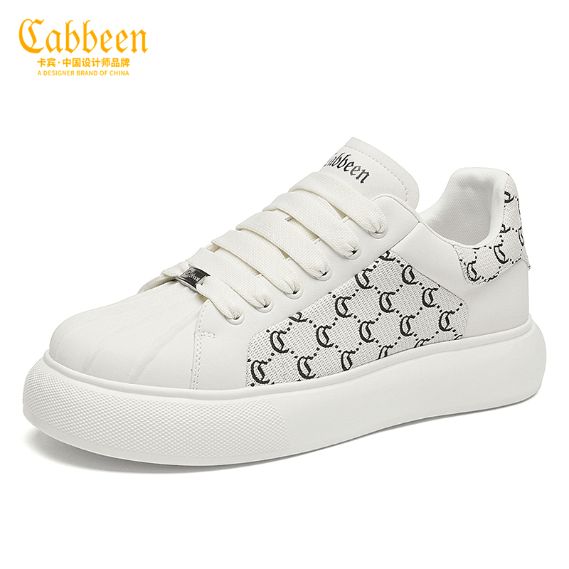 Cabbeen/卡宾小白鞋帆布男鞋2024新款轻奢贝壳头爆款厚底休闲板鞋