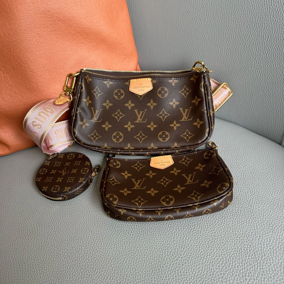 95新 LouisVuitton/路易威登 老花五合一（粉肩带）斜挎包/hs01653
