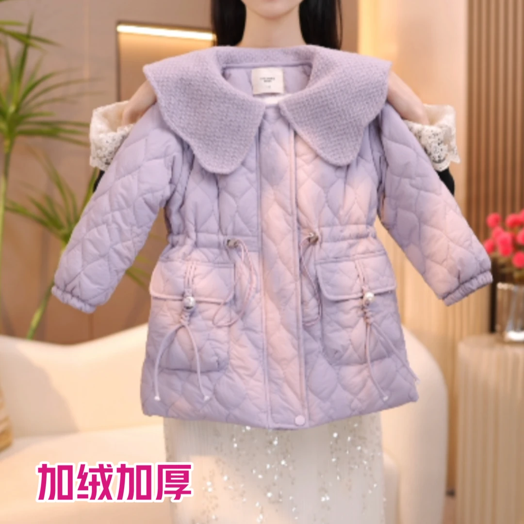 女童冬季棉服2024新款韩版中长款冬装儿童加绒加厚棉衣女童外套