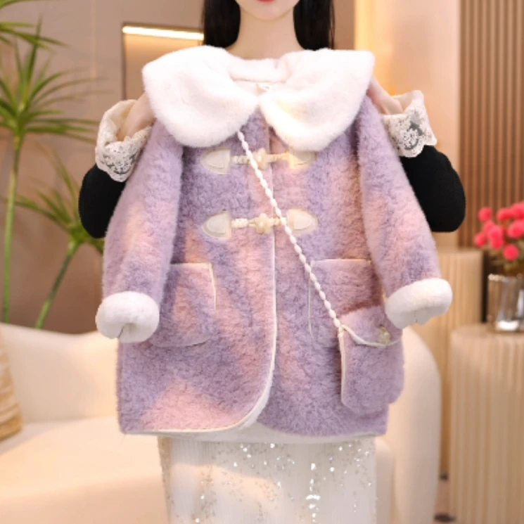 女童冬装外套2024新款设计款洋气冬季加绒加厚毛绒大衣外套潮